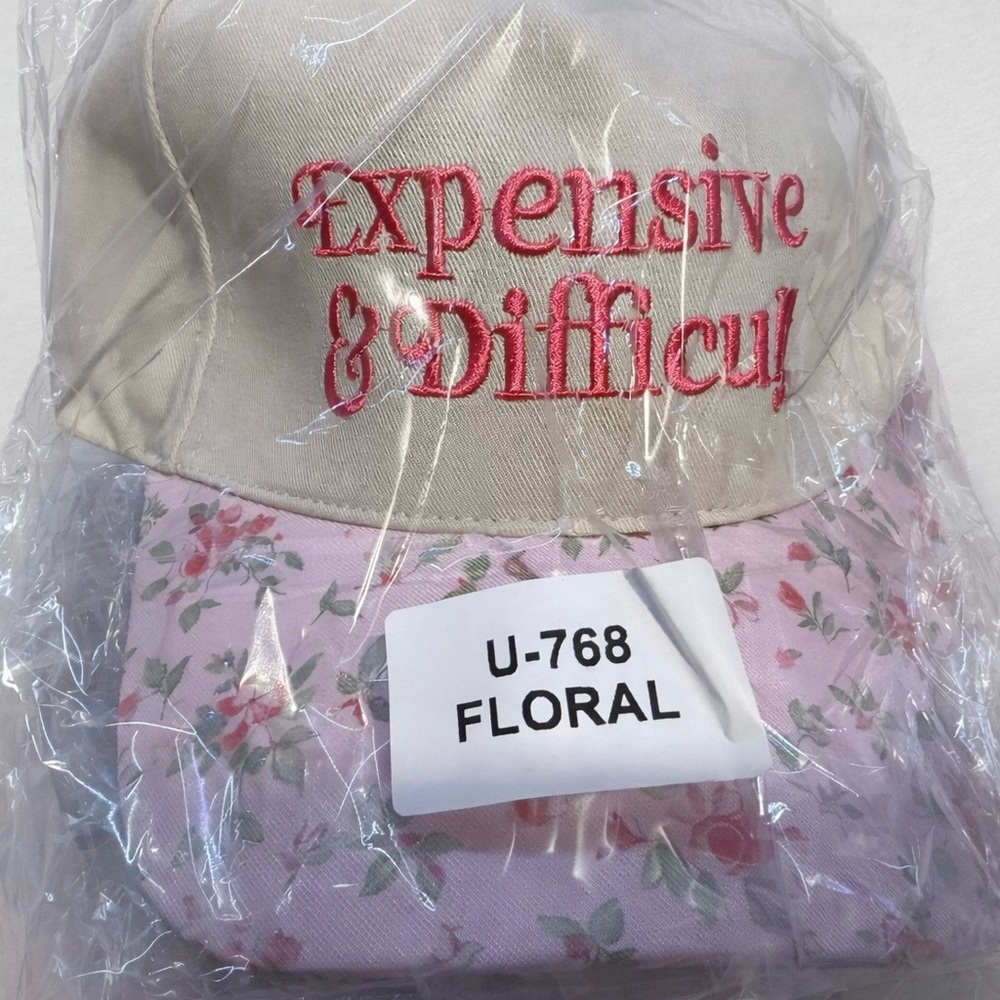 Expensive & Difficult Floral Embroidered Cap - Cream and Pink